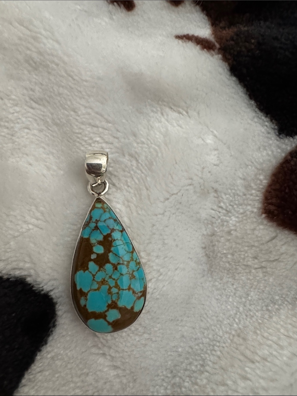 Mine #8Turquoise Teardrop Pendant Necklace - 925 Silver Setting
